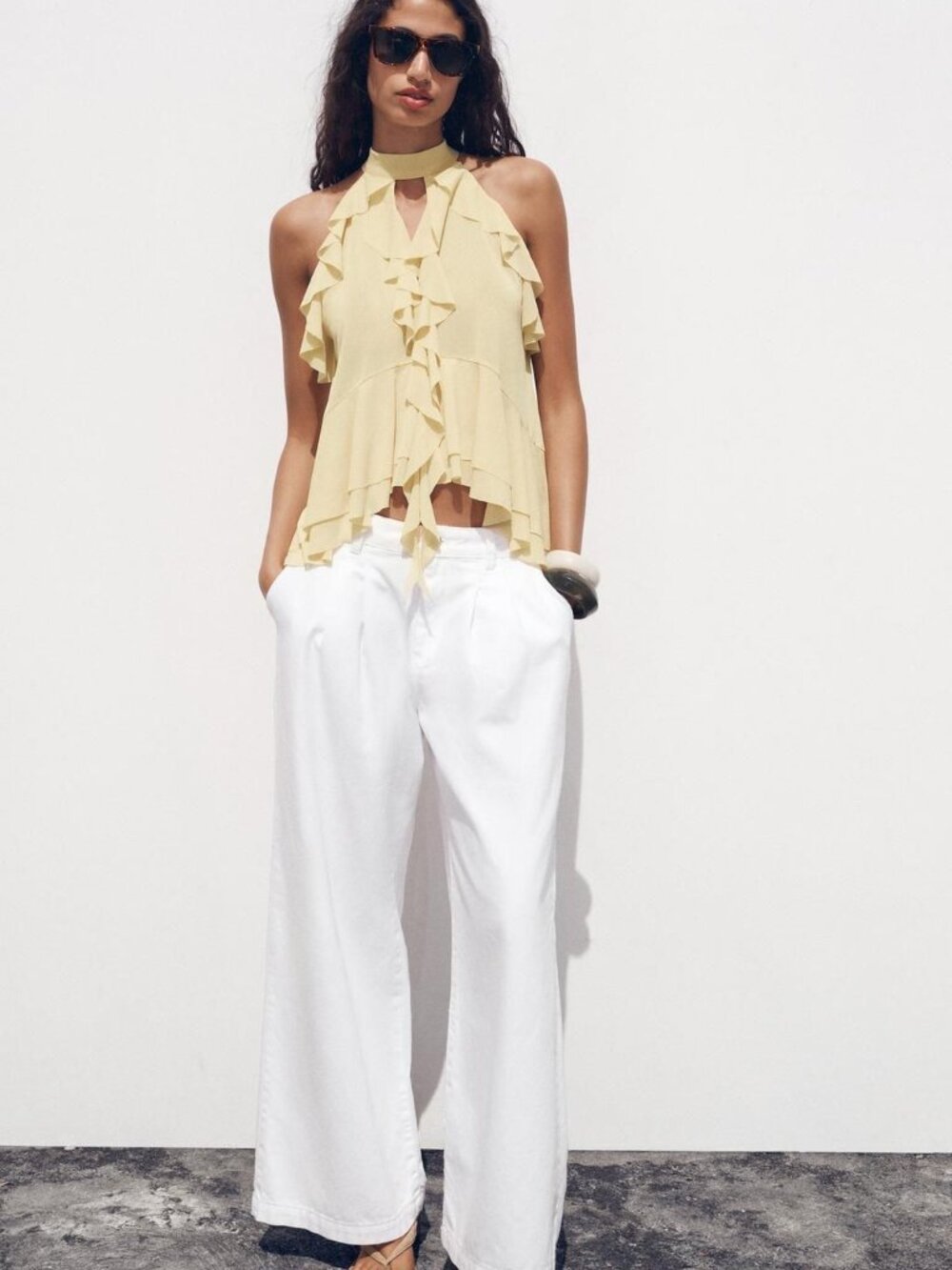 Zara Ruffle Yellow Halter Tank Top - Picture 2 of 6